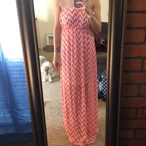 Coral chevron maxi dress